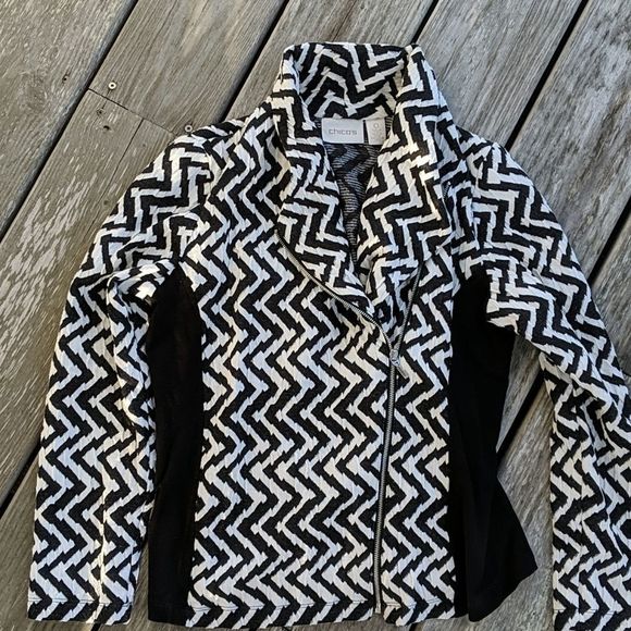 Chico's black white chevron zip lightweight jacket - Picture 3 of 4